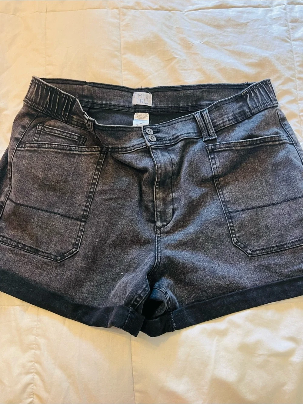 Time and Tru Washed Black High-Rise Denim Shorts